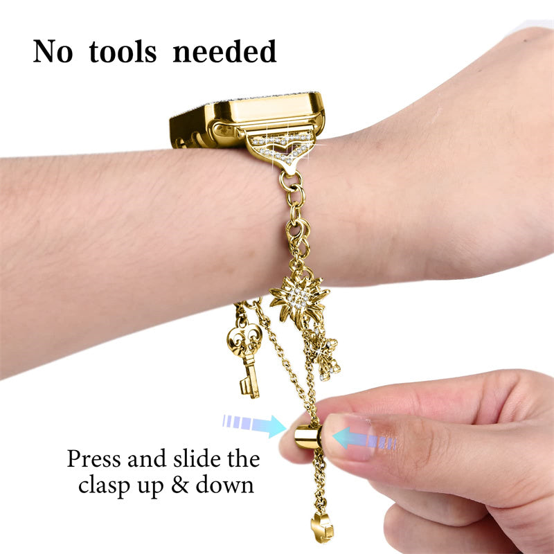 For Apple Watch Series 8 / 7 41mm Rhinestone Decor Watch Band Pendant Bracelet Replacement Metal Strap with Hollow-out PC Watch Case - Gold - UNIQBUY
