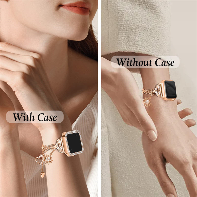 For Apple Watch Series 3 / 2 / 1 42mm Metal Watch Band Bracelet with Hollow PC Frame Rhinestone Decor Pendant Wristband Strap - Rose Gold - UNIQBUY