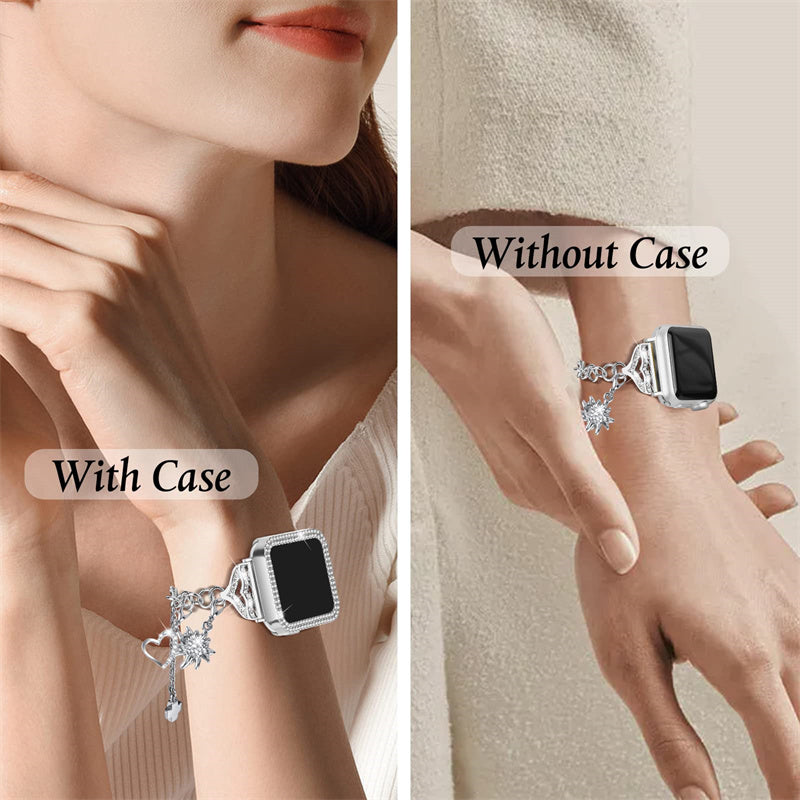 For Apple Watch Series 3 / 2 / 1 42mm Metal Watch Band Bracelet with Hollow PC Frame Rhinestone Decor Pendant Wristband Strap - Silver - UNIQBUY
