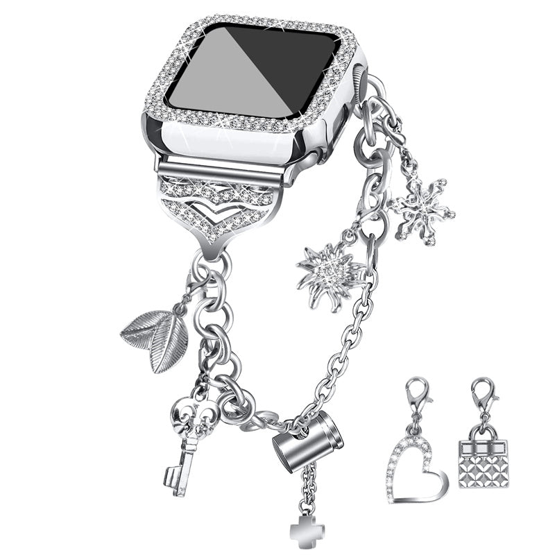 For Apple Watch Series 3 / 2 / 1 38mm Metal Watch Band with Hollow Rhinestone Decor PC Protective Frame Cover Adjustable Pendant Bracelet - Silver - UNIQBUY