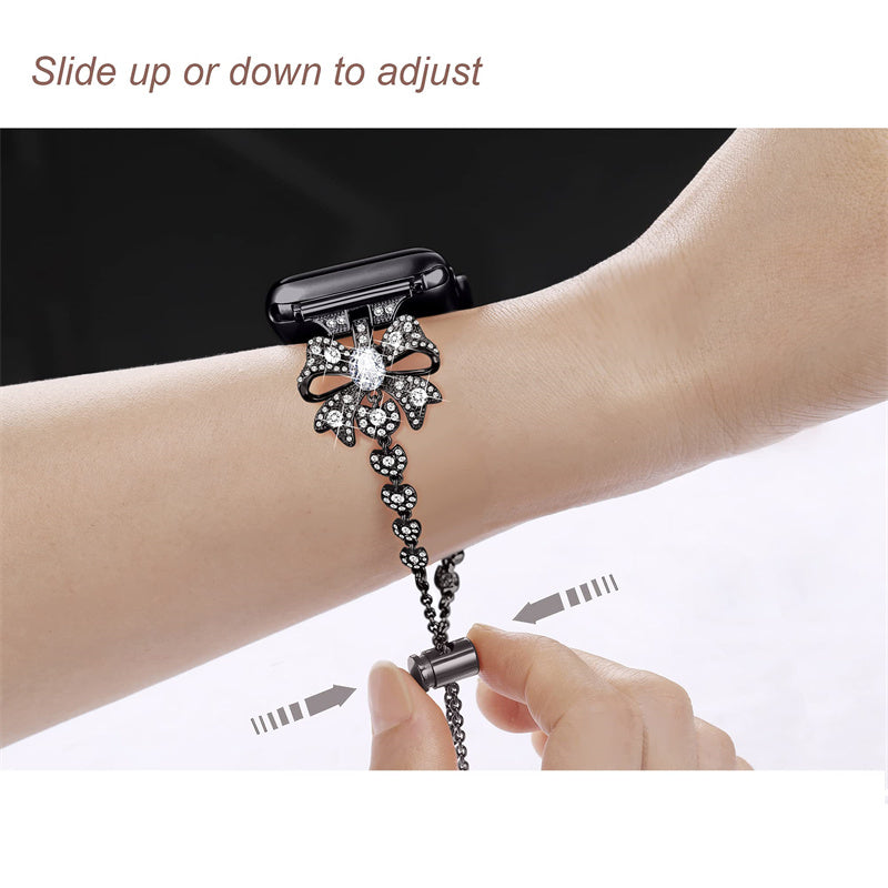 For Apple Watch Ultra 49mm / Series 8 45mm / 7 45mm / 6 / 5 / 4 / SE 44mm / SE (2022) 44mm / 3 / 2 / 1 42mm Bowknot Bracelet Metal Watch Strap Replacement Wrist Band - Black - UNIQBUY