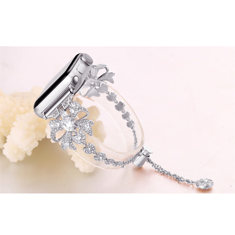 For Apple Watch Ultra 49mm / Series 8 45mm / 7 45mm / 6 / 5 / 4 / SE 44mm / SE (2022) 44mm / 3 / 2 / 1 42mm Bowknot Bracelet Metal Watch Strap Replacement Wrist Band - Silver - UNIQBUY