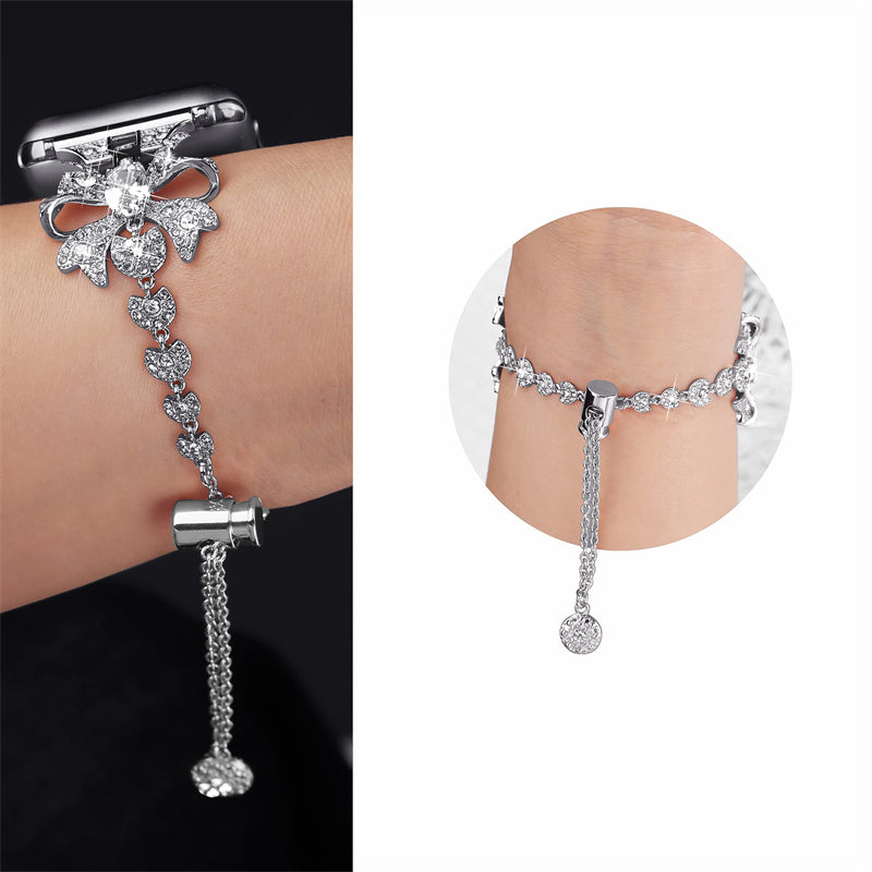 For Apple Watch Ultra 49mm / Series 8 45mm / 7 45mm / 6 / 5 / 4 / SE 44mm / SE (2022) 44mm / 3 / 2 / 1 42mm Bowknot Bracelet Metal Watch Strap Replacement Wrist Band - Silver - UNIQBUY