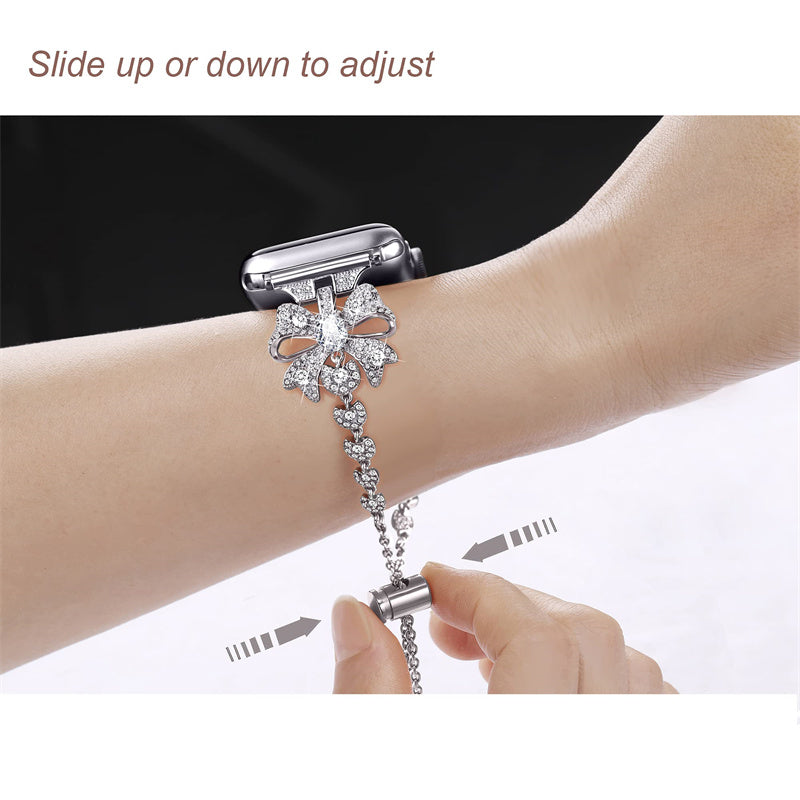 For Apple Watch Ultra 49mm / Series 8 45mm / 7 45mm / 6 / 5 / 4 / SE 44mm / SE (2022) 44mm / 3 / 2 / 1 42mm Bowknot Bracelet Metal Watch Strap Replacement Wrist Band - Silver - UNIQBUY