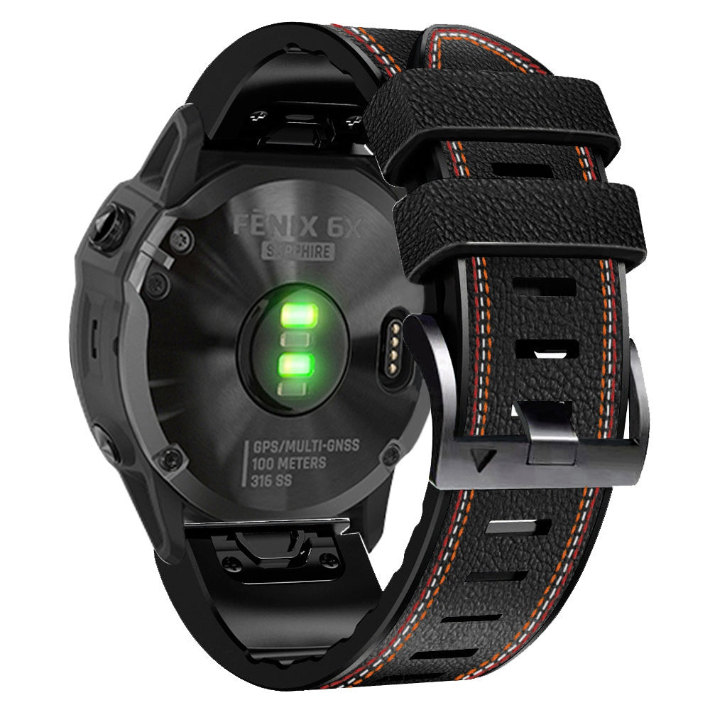 For Garmin Enduro / Tactix Delta / Tactix 7 Pro PU Leather Coated Silicone Watch Band 26mm Three-color Stitching Line Quick Release Sweatproof Strap - Black - UNIQBUY