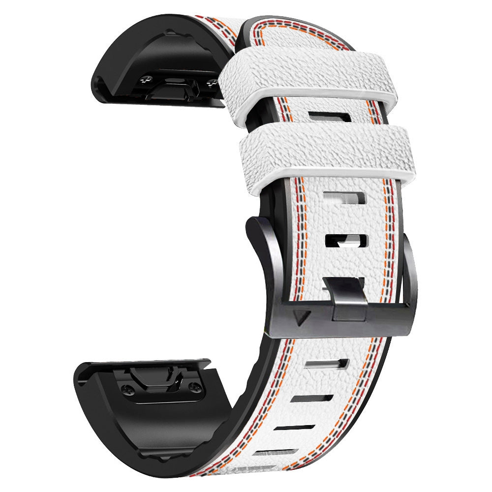 For Garmin Enduro / Tactix Delta / Tactix 7 Pro PU Leather Coated Silicone Watch Band 26mm Three-color Stitching Line Quick Release Sweatproof Strap - White - UNIQBUY