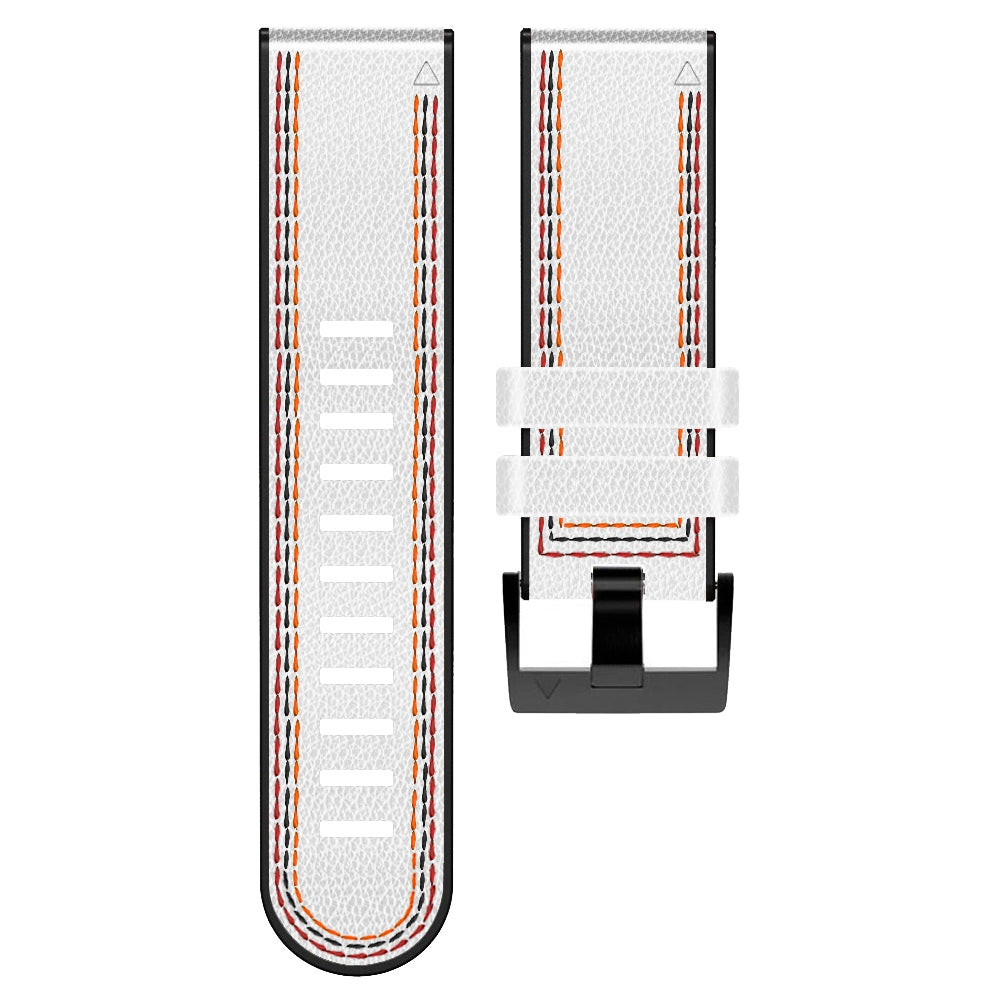 For Garmin Enduro / Tactix Delta / Tactix 7 Pro PU Leather Coated Silicone Watch Band 26mm Three-color Stitching Line Quick Release Sweatproof Strap - White - UNIQBUY