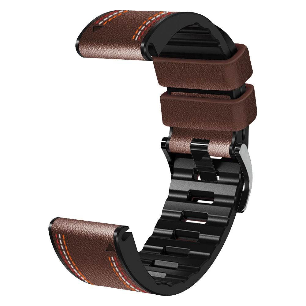 For Garmin Enduro / Tactix Delta / Tactix 7 Pro PU Leather Coated Silicone Watch Band 26mm Three-color Stitching Line Quick Release Sweatproof Strap - Coffee - UNIQBUY