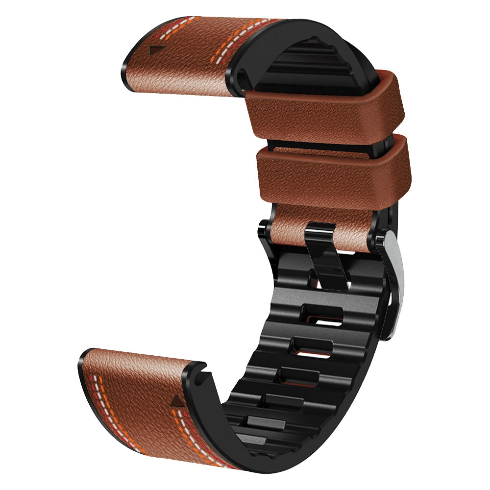 For Garmin Enduro / Tactix Delta / Tactix 7 Pro PU Leather Coated Silicone Watch Band 26mm Three-color Stitching Line Quick Release Sweatproof Strap - Brown - UNIQBUY