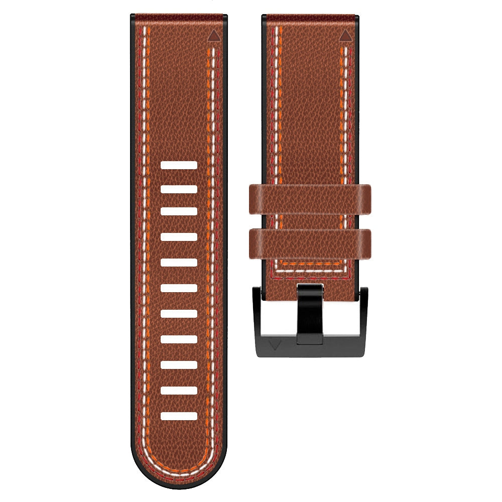 For Garmin Enduro / Tactix Delta / Tactix 7 Pro PU Leather Coated Silicone Watch Band 26mm Three-color Stitching Line Quick Release Sweatproof Strap - Brown - UNIQBUY
