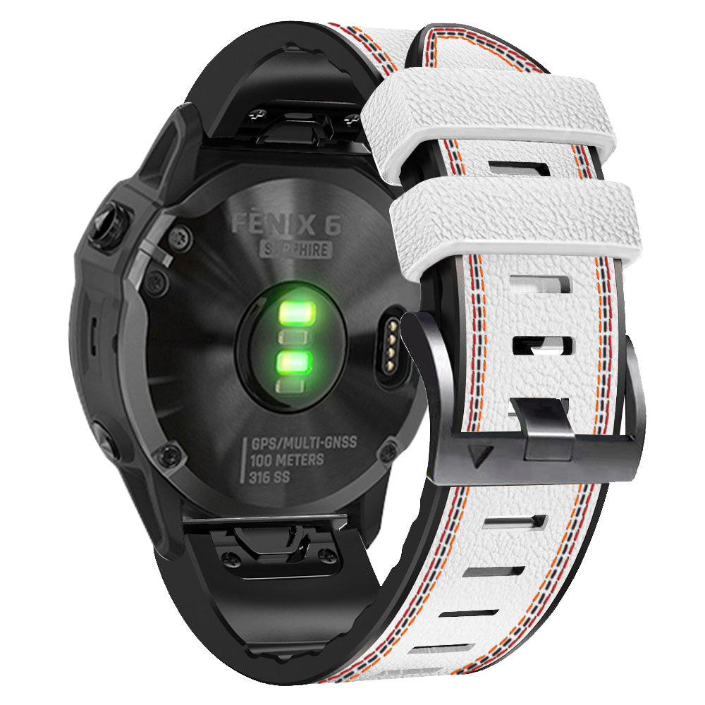 For Garmin Descent G1 / Instinct 2 / Epix Gen2 Quick Release Watch Band PU Leather Coated Silicone Three-color Stitching Line Wristband Strap - White - UNIQBUY