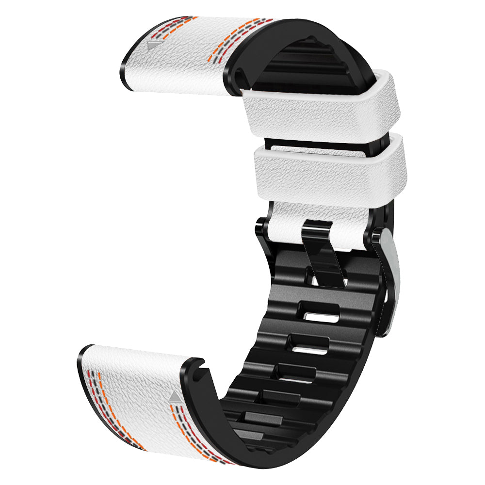 For Garmin Descent G1 / Instinct 2 / Epix Gen2 Quick Release Watch Band PU Leather Coated Silicone Three-color Stitching Line Wristband Strap - White - UNIQBUY
