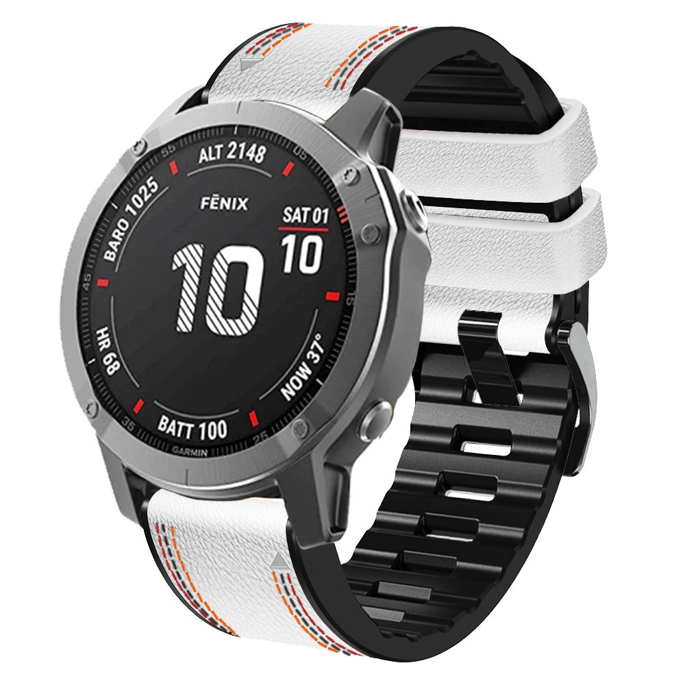 For Garmin Descent G1 / Instinct 2 / Epix Gen2 Quick Release Watch Band PU Leather Coated Silicone Three-color Stitching Line Wristband Strap - White - UNIQBUY