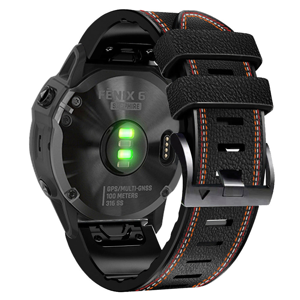 For Garmin Descent G1 / Instinct 2 / Epix Gen2 Quick Release Watch Band PU Leather Coated Silicone Three-color Stitching Line Wristband Strap - Black - UNIQBUY