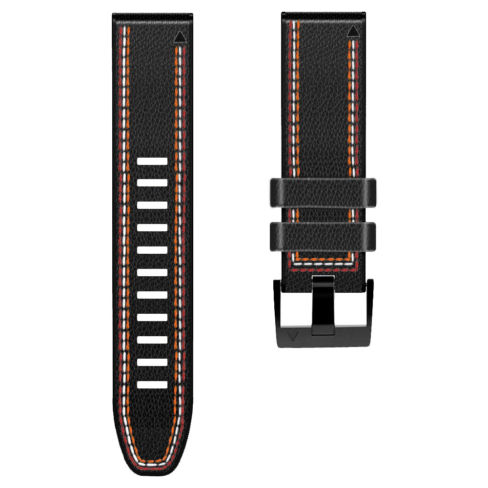 For Garmin Descent G1 / Instinct 2 / Epix Gen2 Quick Release Watch Band PU Leather Coated Silicone Three-color Stitching Line Wristband Strap - Black - UNIQBUY