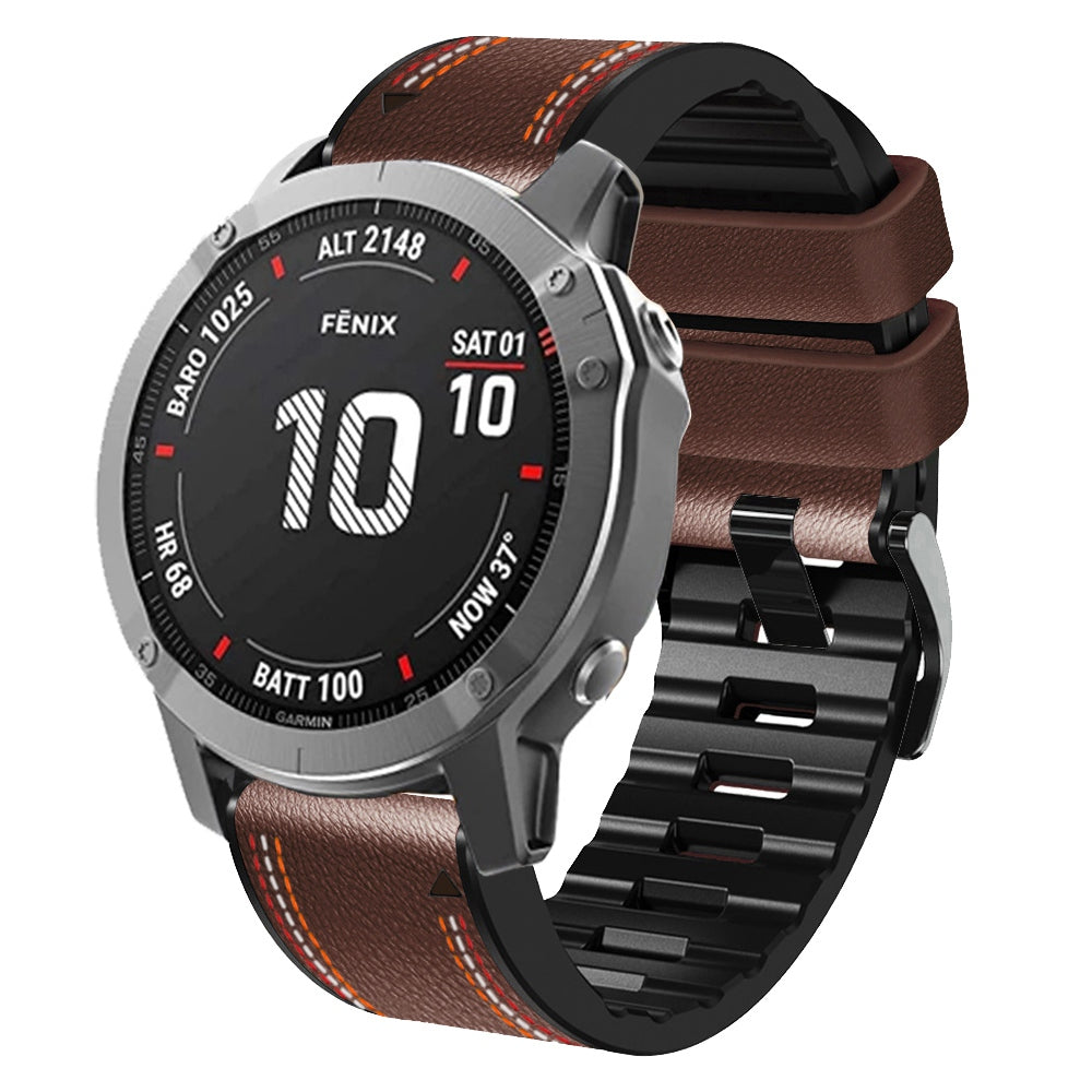 For Garmin Descent G1 / Instinct 2 / Epix Gen2 Quick Release Watch Band PU Leather Coated Silicone Three-color Stitching Line Wristband Strap - Coffee - UNIQBUY