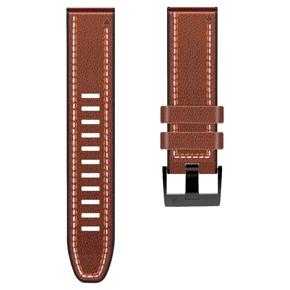 For Garmin Descent G1 / Instinct 2 / Epix Gen2 Quick Release Watch Band PU Leather Coated Silicone Three-color Stitching Line Wristband Strap - Brown - UNIQBUY