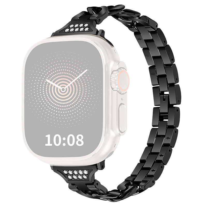 For Apple Watch Ultra 49mm / Series 8 / 7 45mm / 6 / 5 / 4 / SE / SE (2022) 44mm / 3 / 2 / 1 42mm Rhinestone Decor Metal Smart Watch Band Replacement Wrist Strap - Black - UNIQBUY