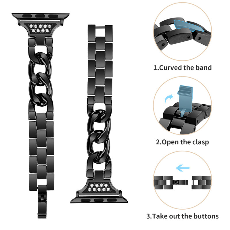 For Apple Watch Ultra 49mm / Series 8 / 7 45mm / 6 / 5 / 4 / SE / SE (2022) 44mm / 3 / 2 / 1 42mm Rhinestone Decor Metal Smart Watch Band Replacement Wrist Strap - Black - UNIQBUY