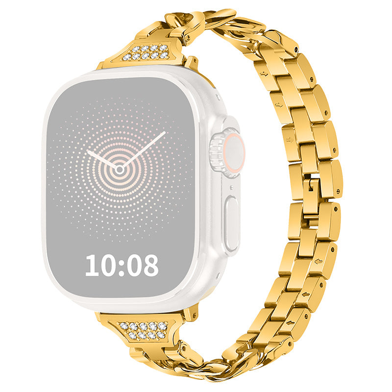 For Apple Watch Ultra 49mm / Series 8 / 7 45mm / 6 / 5 / 4 / SE / SE (2022) 44mm / 3 / 2 / 1 42mm Rhinestone Decor Metal Smart Watch Band Replacement Wrist Strap - Gold - UNIQBUY
