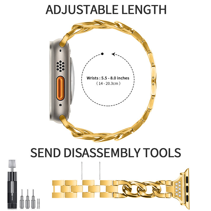 For Apple Watch Ultra 49mm / Series 8 / 7 45mm / 6 / 5 / 4 / SE / SE (2022) 44mm / 3 / 2 / 1 42mm Rhinestone Decor Metal Smart Watch Band Replacement Wrist Strap - Gold - UNIQBUY