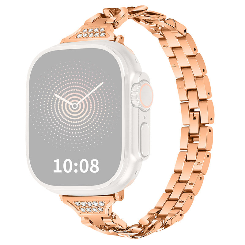 For Apple Watch Ultra 49mm / Series 8 / 7 45mm / 6 / 5 / 4 / SE / SE (2022) 44mm / 3 / 2 / 1 42mm Rhinestone Decor Metal Smart Watch Band Replacement Wrist Strap - Rose Gold - UNIQBUY