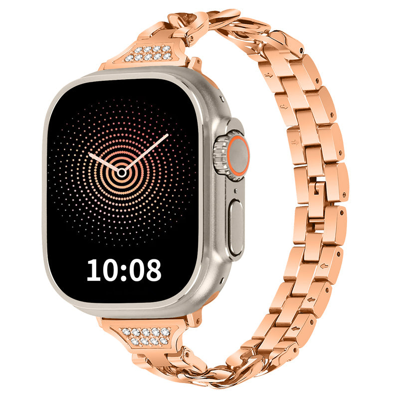 For Apple Watch Ultra 49mm / Series 8 / 7 45mm / 6 / 5 / 4 / SE / SE (2022) 44mm / 3 / 2 / 1 42mm Rhinestone Decor Metal Smart Watch Band Replacement Wrist Strap - Rose Gold - UNIQBUY