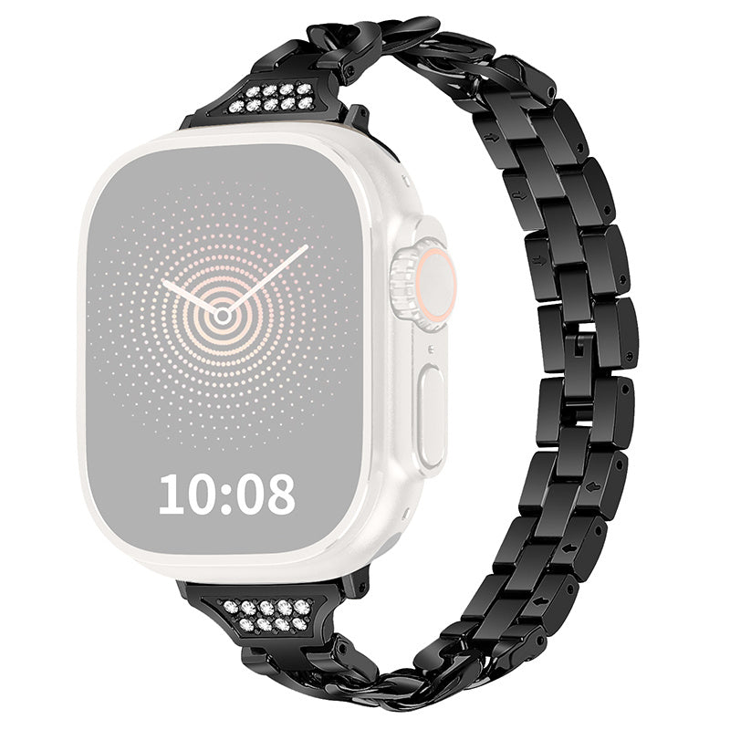 For Apple Watch Series 8 / 7 41mm / 6 / 5 / 4 / SE / SE (2022) 40mm / 3 / 2 / 1 38mm Rhinestones Decor Metal Smartwatch Strap Replacement Watch Band - Black - UNIQBUY
