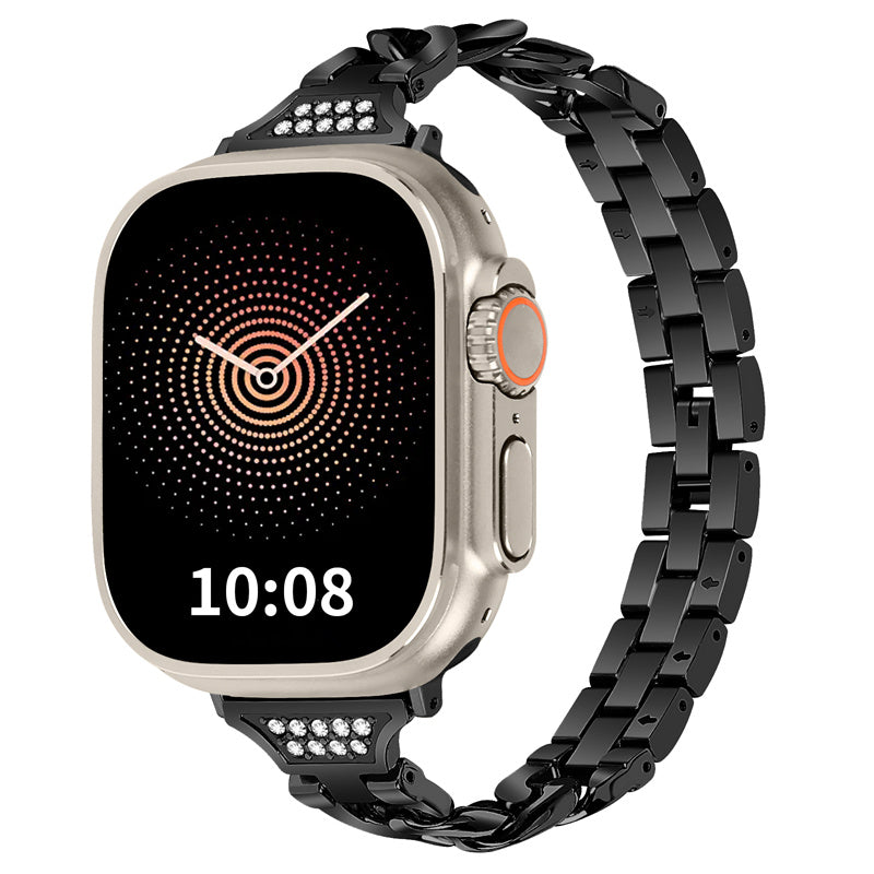 For Apple Watch Series 8 / 7 41mm / 6 / 5 / 4 / SE / SE (2022) 40mm / 3 / 2 / 1 38mm Rhinestones Decor Metal Smartwatch Strap Replacement Watch Band - Black - UNIQBUY