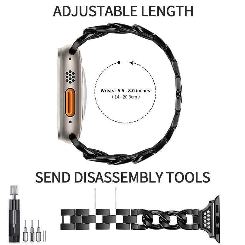 For Apple Watch Series 8 / 7 41mm / 6 / 5 / 4 / SE / SE (2022) 40mm / 3 / 2 / 1 38mm Rhinestones Decor Metal Smartwatch Strap Replacement Watch Band - Black - UNIQBUY