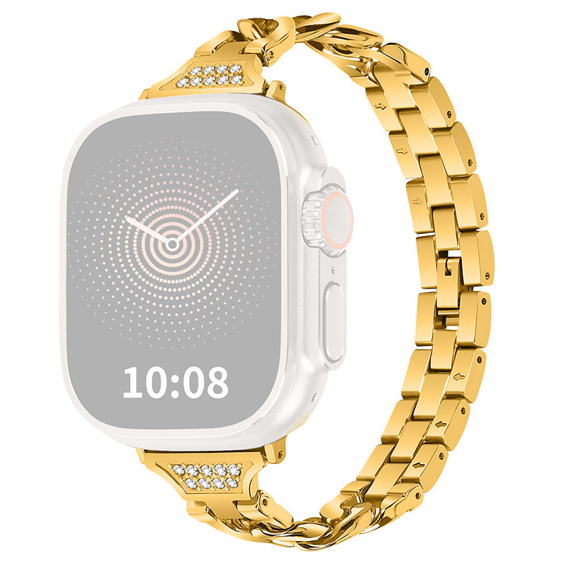 For Apple Watch Series 8 / 7 41mm / 6 / 5 / 4 / SE / SE (2022) 40mm / 3 / 2 / 1 38mm Rhinestones Decor Metal Smartwatch Strap Replacement Watch Band - Gold - UNIQBUY