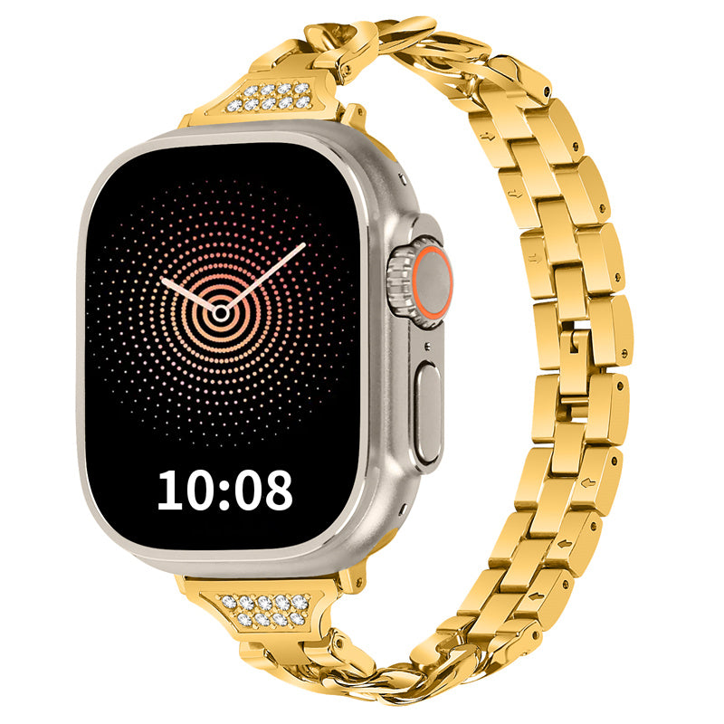 For Apple Watch Series 8 / 7 41mm / 6 / 5 / 4 / SE / SE (2022) 40mm / 3 / 2 / 1 38mm Rhinestones Decor Metal Smartwatch Strap Replacement Watch Band - Gold - UNIQBUY