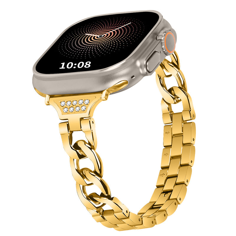 For Apple Watch Series 8 / 7 41mm / 6 / 5 / 4 / SE / SE (2022) 40mm / 3 / 2 / 1 38mm Rhinestones Decor Metal Smartwatch Strap Replacement Watch Band - Gold - UNIQBUY