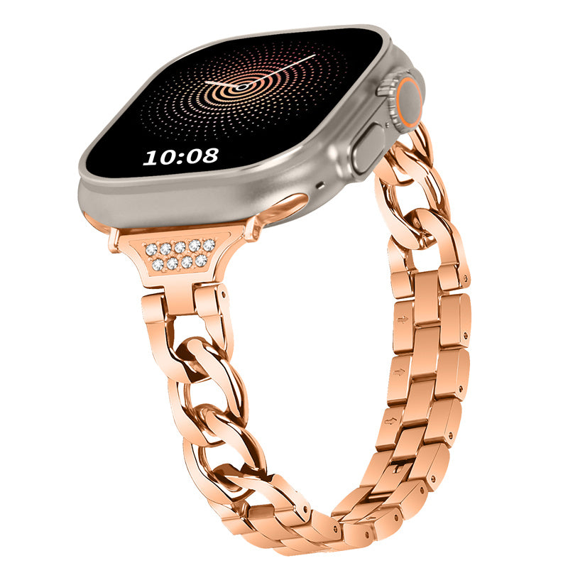 For Apple Watch Series 8 / 7 41mm / 6 / 5 / 4 / SE / SE (2022) 40mm / 3 / 2 / 1 38mm Rhinestones Decor Metal Smartwatch Strap Replacement Watch Band - Rose Gold - UNIQBUY