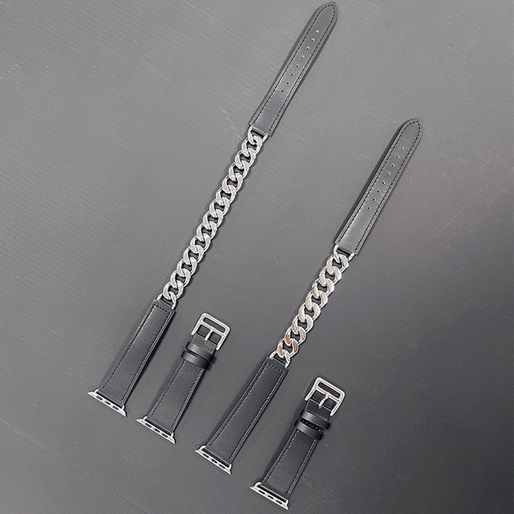 For Apple Watch Ultra 49mm / Series 7 / 8 45mm / SE / SE (2022) / 6 / 5 / 4 44mm 3 / 2 / 1 42mm Genuine Leather + Stainless Steel Watch Band Smart Watch Strap Replacement Part - UNIQBUY