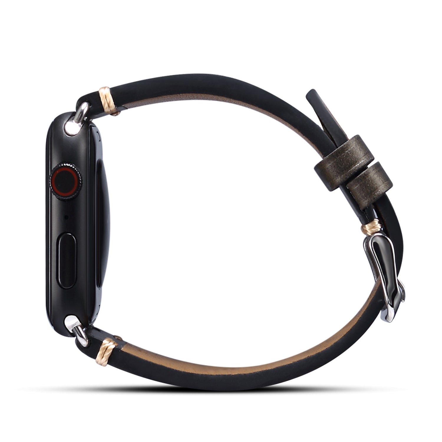 For Apple Watch Series 8 / 7 41mm / Series 6 / 5 / 4 / SE / SE (2022) 40mm / Series 3 / 2 / 1 38mm DOL Cowhide Leather Watch Band Adjustable Pin Buckle Replacement Wrist Strap - Black - UNIQBUY