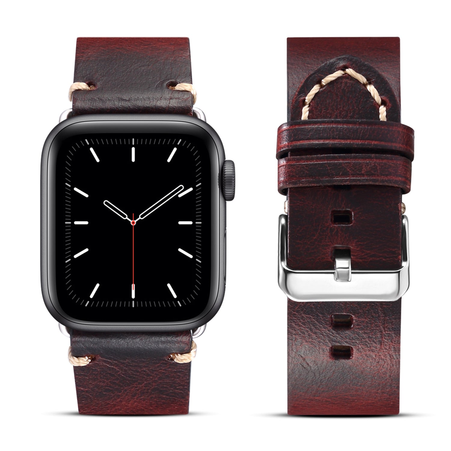 For Apple Watch Series 8 / 7 41mm / Series 6 / 5 / 4 / SE / SE (2022) 40mm / Series 3 / 2 / 1 38mm DOL Cowhide Leather Watch Band Adjustable Pin Buckle Replacement Wrist Strap - Wine Red - UNIQBUY