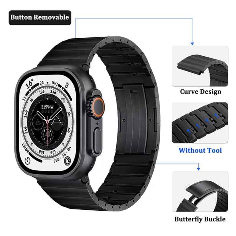 Quick Release Watch Band for Apple Watch Ultra 49mm / Series 8 7 45mm / Series 6 5 4 SE (2022) SE 44mm / Series 3 2 1 42mm Stainless Steel Replacement Wrist Strap - Black