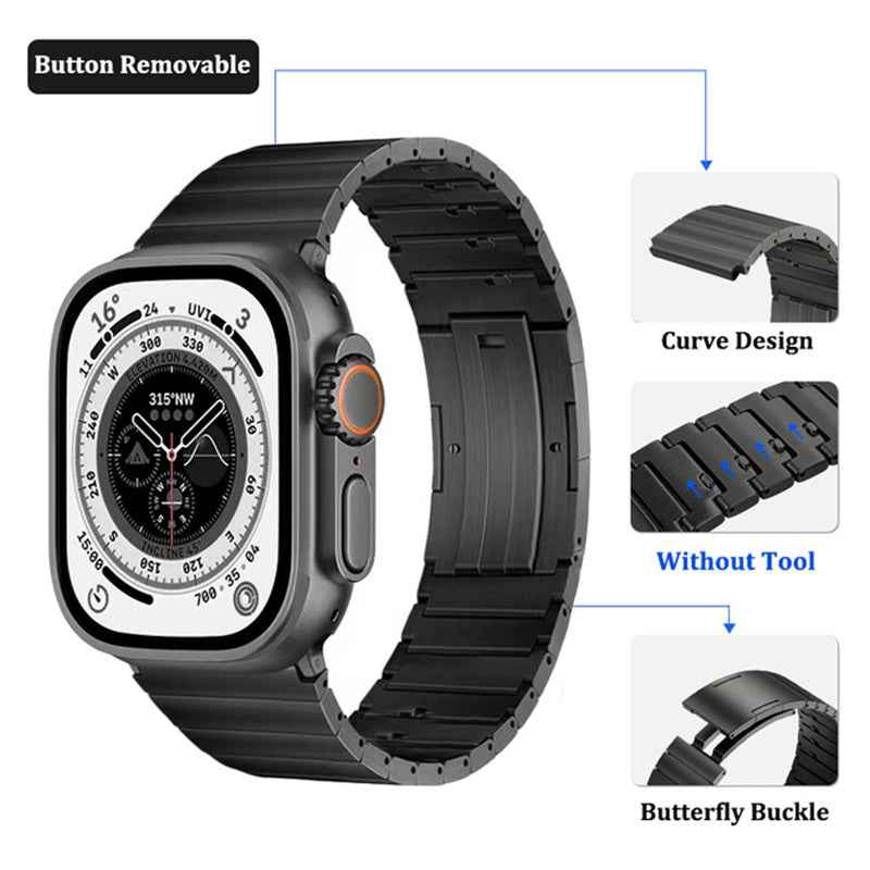 Quick Release Watch Band for Apple Watch Ultra 49mm / Series 8 7 45mm / Series 6 5 4 SE (2022) SE 44mm / Series 3 2 1 42mm Stainless Steel Replacement Wrist Strap - Titanium