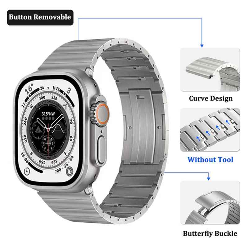 Quick Release Watch Band for Apple Watch Ultra 49mm / Series 8 7 45mm / Series 6 5 4 SE (2022) SE 44mm / Series 3 2 1 42mm Stainless Steel Replacement Wrist Strap - Silver