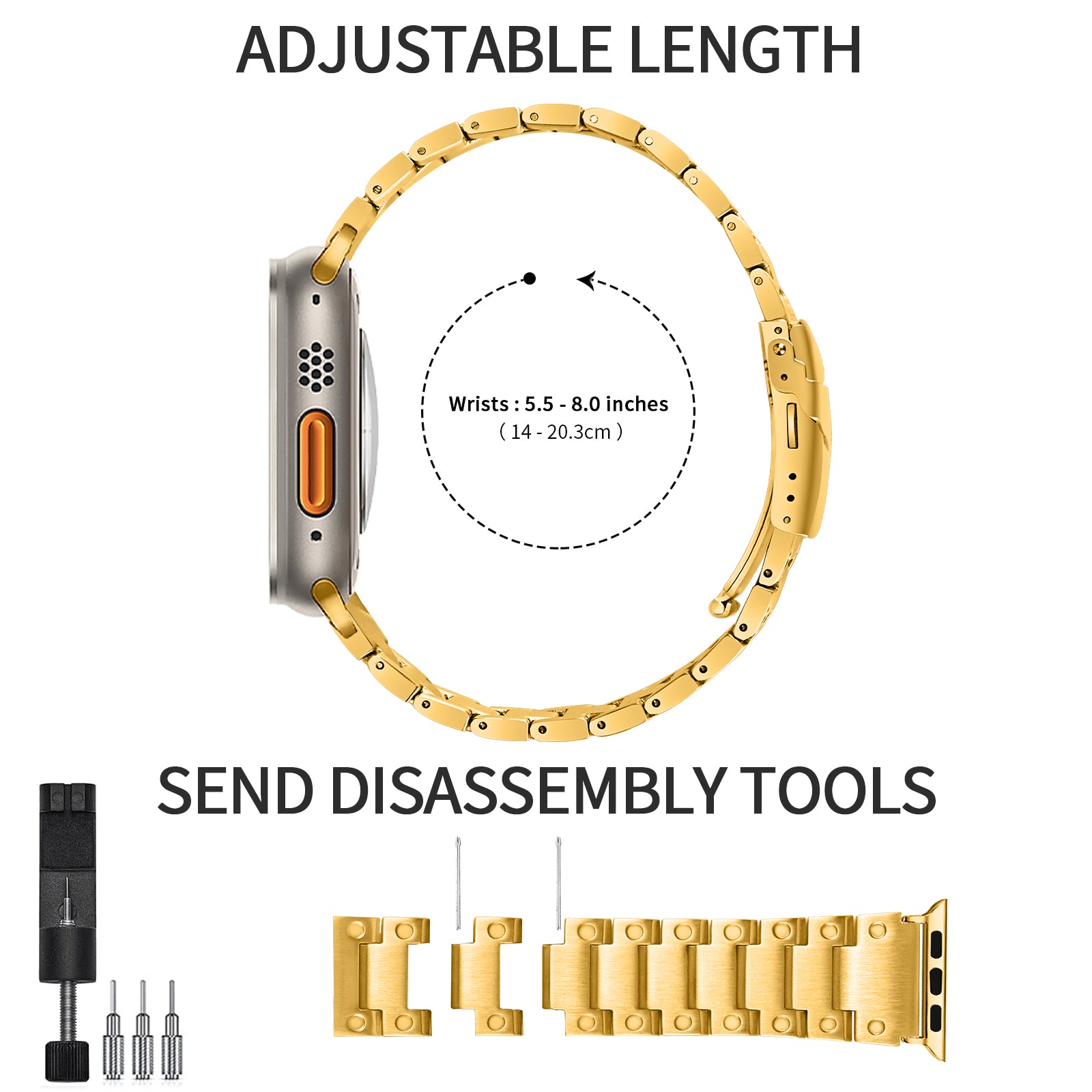 For Apple Watch Series 8 / 7 41mm / 6 / 5 / 4 / SE (2020) / SE (2022) 40mm / 3 / 2 / 1 38mm Watch Strap Replacement Stainless Steel Watch Band - Gold - UNIQBUY