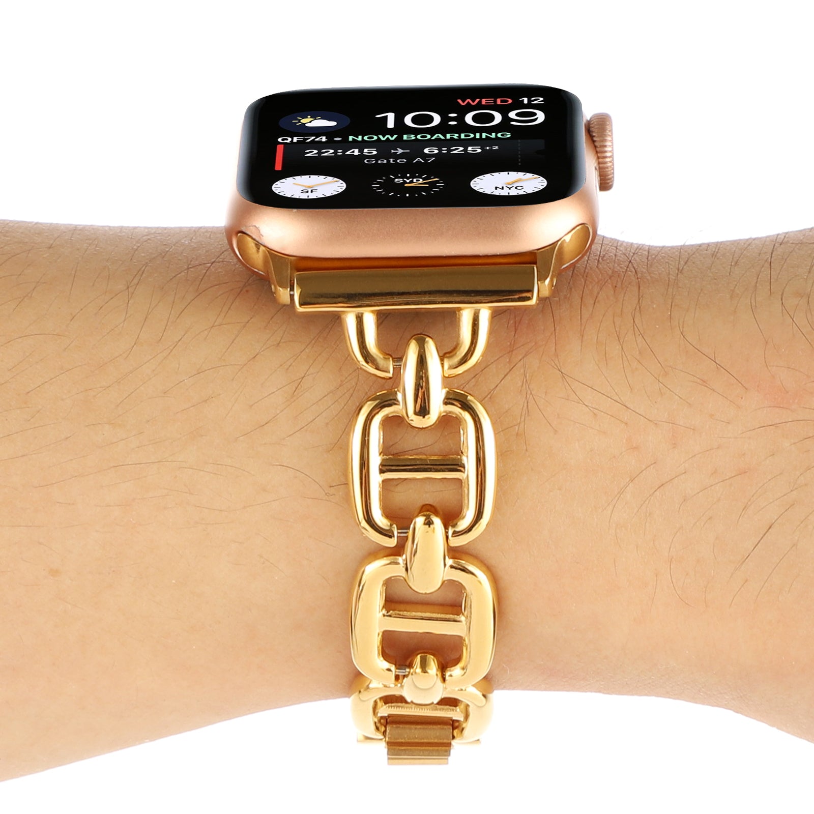 For Apple Watch Ultra 49mm / Series 8 / 7 45mm / 6 / 5 / 4 / SE / SE (2022) 44mm / 3 / 2 / 1 42mm Metal Bracelet Watch Strap Replacement Wrist Band - Gold - UNIQBUY