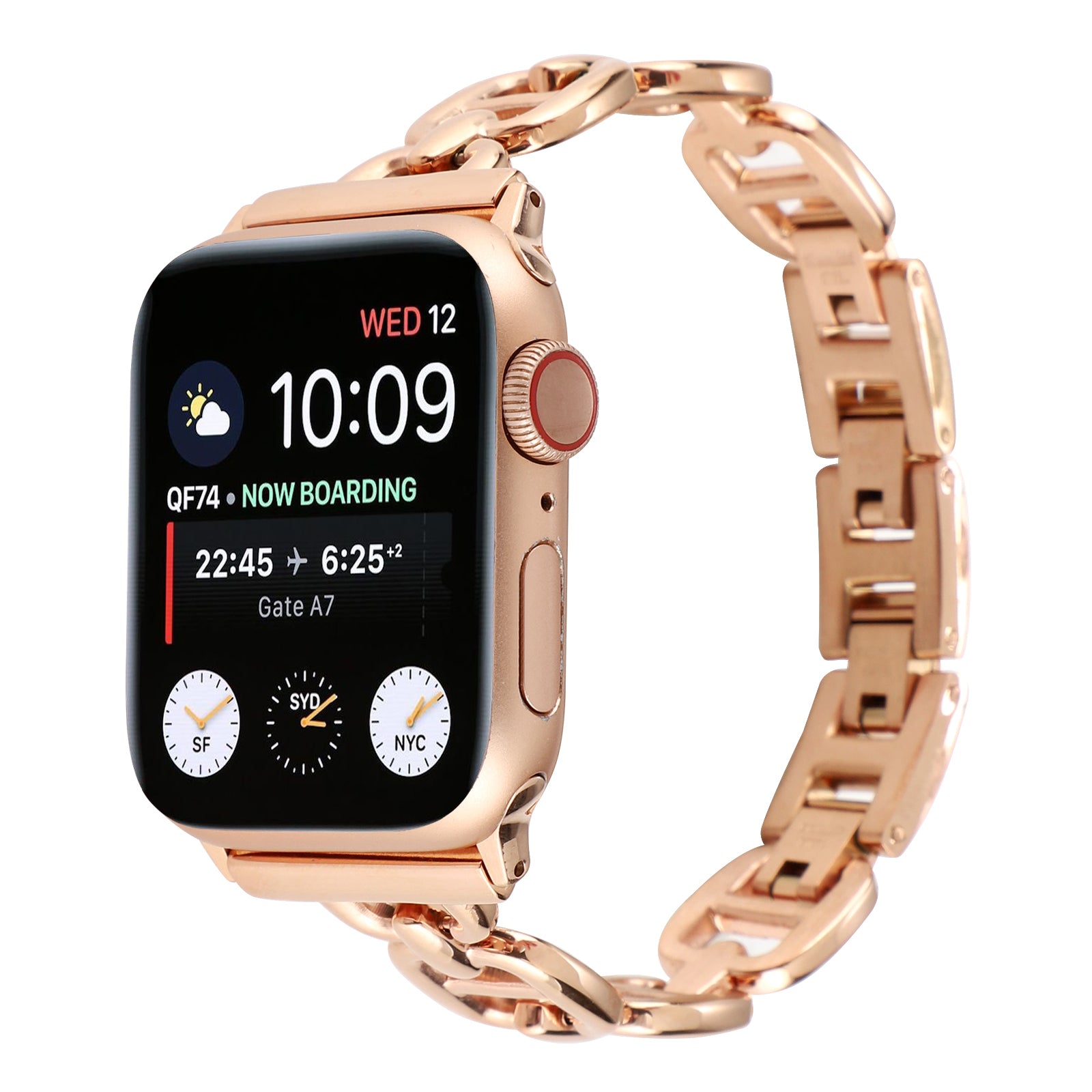 For Apple Watch Ultra 49mm / Series 8 / 7 45mm / 6 / 5 / 4 / SE / SE (2022) 44mm / 3 / 2 / 1 42mm Metal Bracelet Watch Strap Replacement Wrist Band - Rose Gold - UNIQBUY