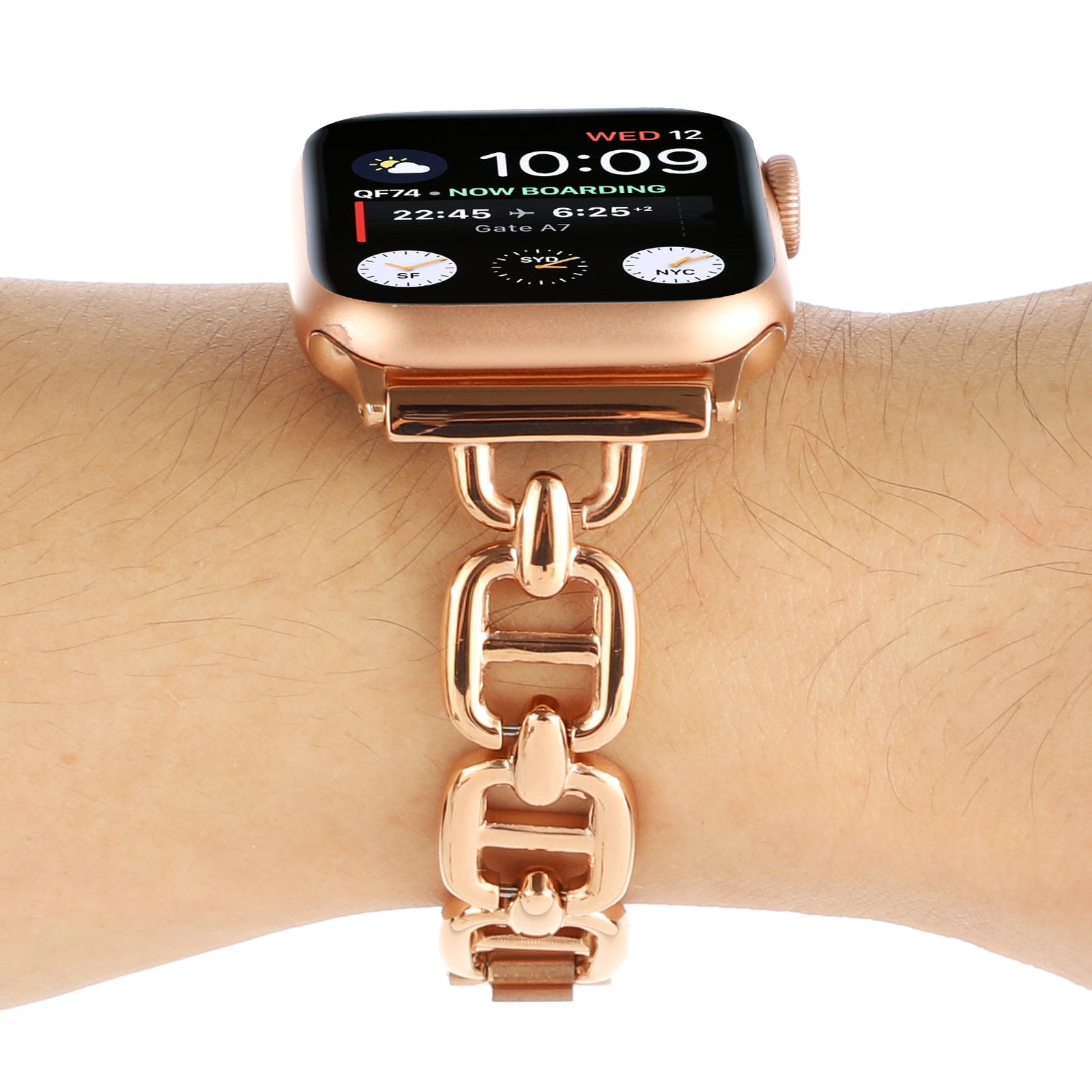 For Apple Watch Ultra 49mm / Series 8 / 7 45mm / 6 / 5 / 4 / SE / SE (2022) 44mm / 3 / 2 / 1 42mm Metal Bracelet Watch Strap Replacement Wrist Band - Rose Gold - UNIQBUY