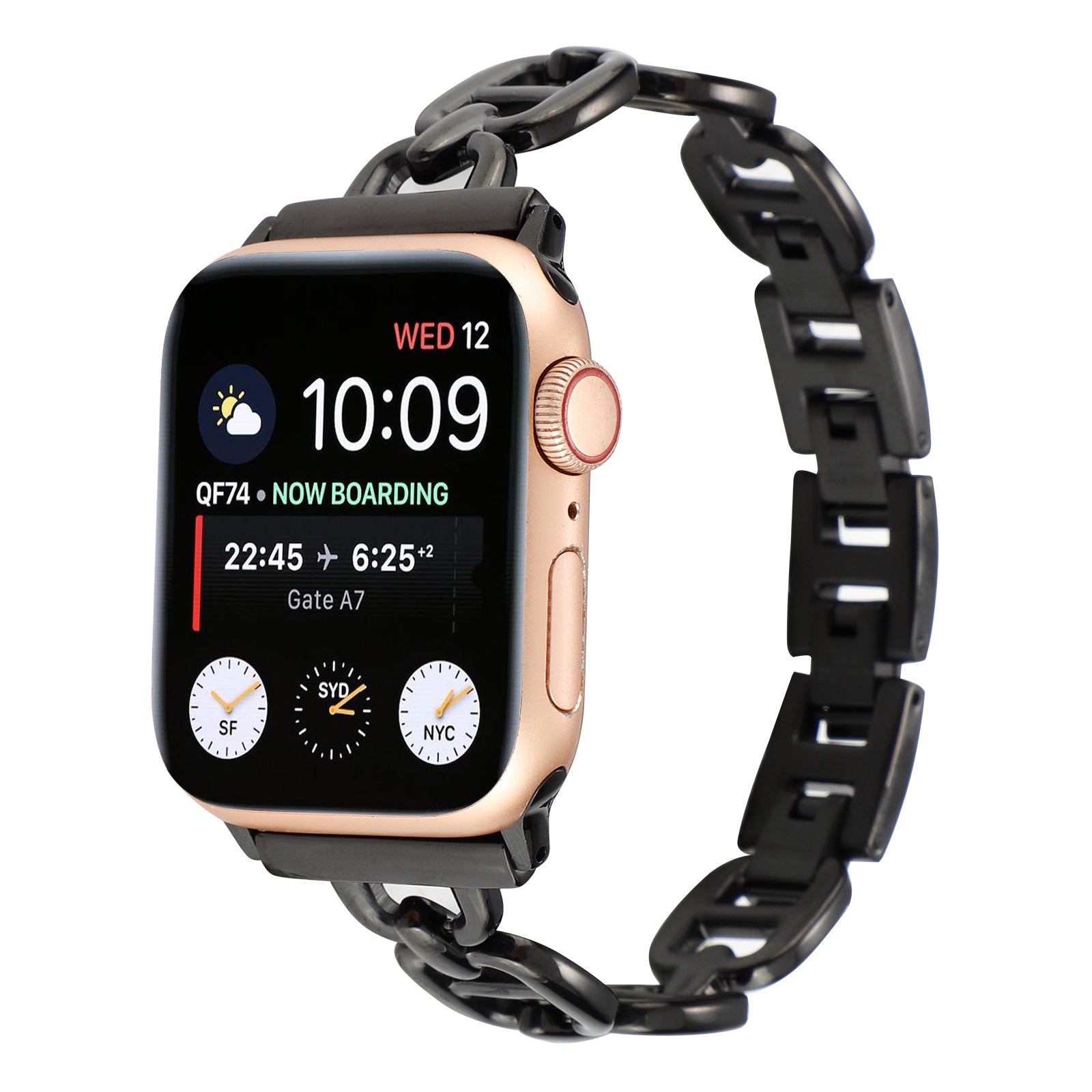 For Apple Watch Series 8 / 7 41mm / 6 / 5 / 4 / SE / SE (2022) 40mm / 3 / 2 / 1 38mm Wrist Band Replacement Metal Watch Strap - Black - UNIQBUY