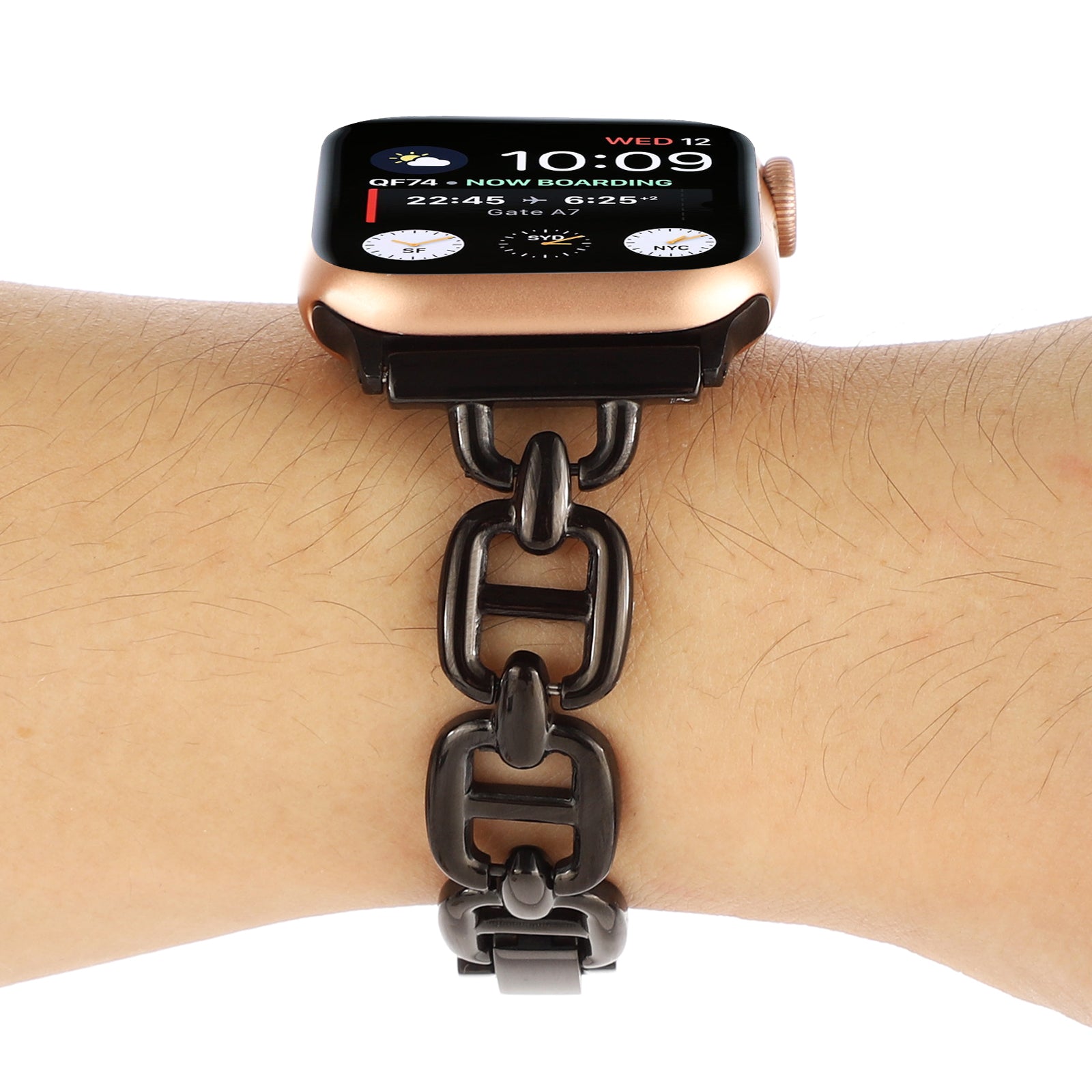 For Apple Watch Series 8 / 7 41mm / 6 / 5 / 4 / SE / SE (2022) 40mm / 3 / 2 / 1 38mm Wrist Band Replacement Metal Watch Strap - Black - UNIQBUY