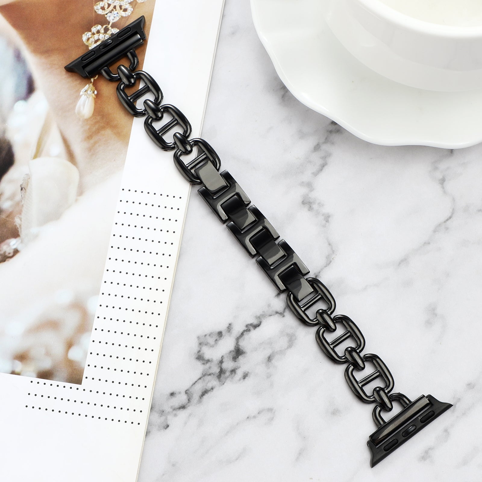 For Apple Watch Series 8 / 7 41mm / 6 / 5 / 4 / SE / SE (2022) 40mm / 3 / 2 / 1 38mm Wrist Band Replacement Metal Watch Strap - Black - UNIQBUY