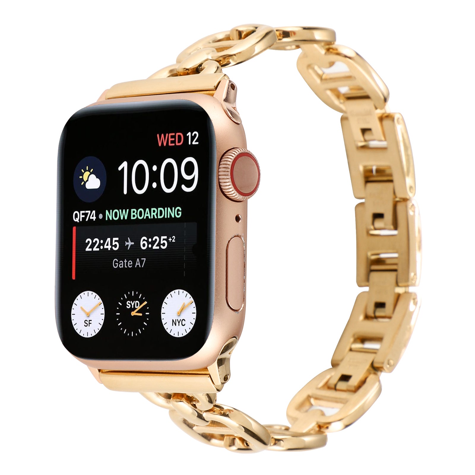 For Apple Watch Series 8 / 7 41mm / 6 / 5 / 4 / SE / SE (2022) 40mm / 3 / 2 / 1 38mm Wrist Band Replacement Metal Watch Strap - Gold - UNIQBUY