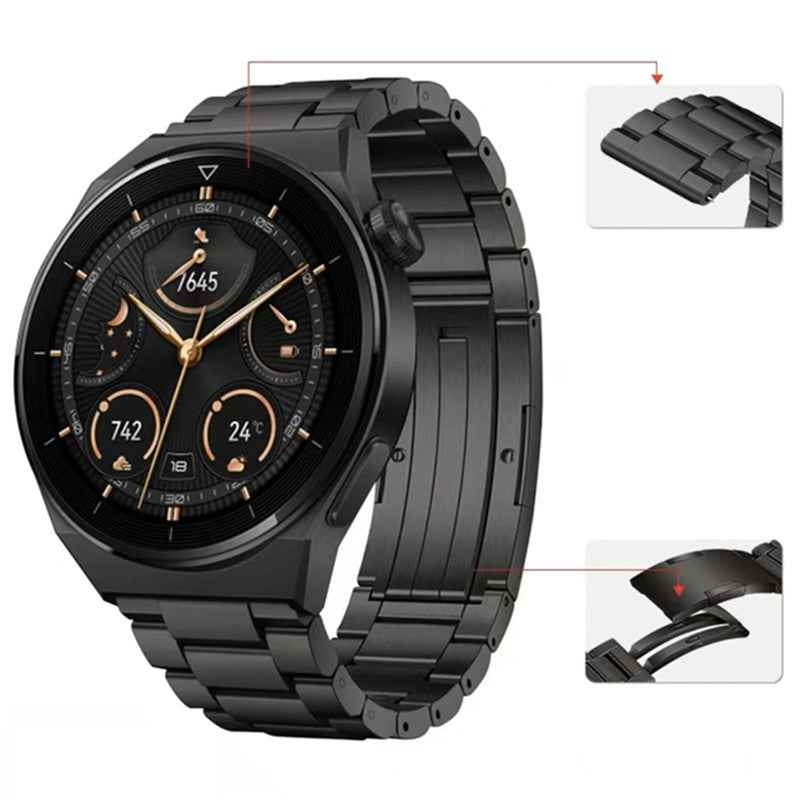 For Huawei Watch Buds / GT3 SE / GT3 Pro Titanium Steel Watch Band 22mm 3-Bead Metal Sports Strap - Black