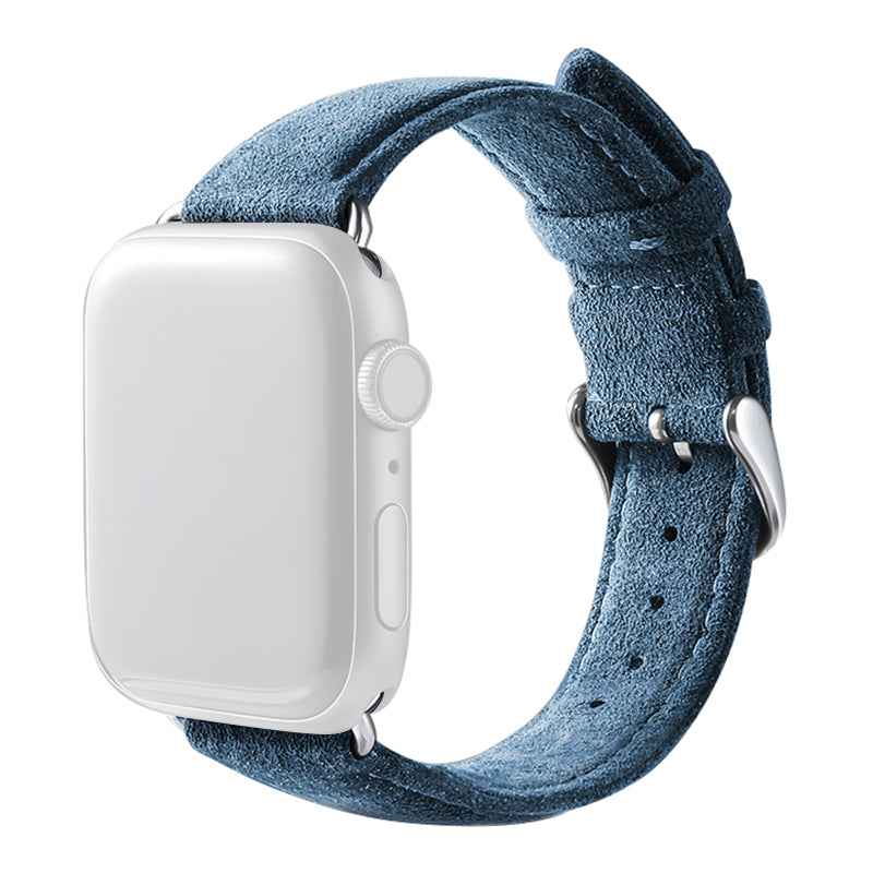 For Apple Watch Ultra 49mm / Series 8 7 45mm / Series 6 5 4 SE SE (2022) 44mm / Series 3 2 1 42mm Watch Band Suede Leather Watch Strap - Navy Blue